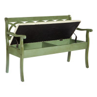 OSP Home Furnishings CVN371-ASG Coventry Storage Bench in Antique Sage Frame and Beige Seat Cushion